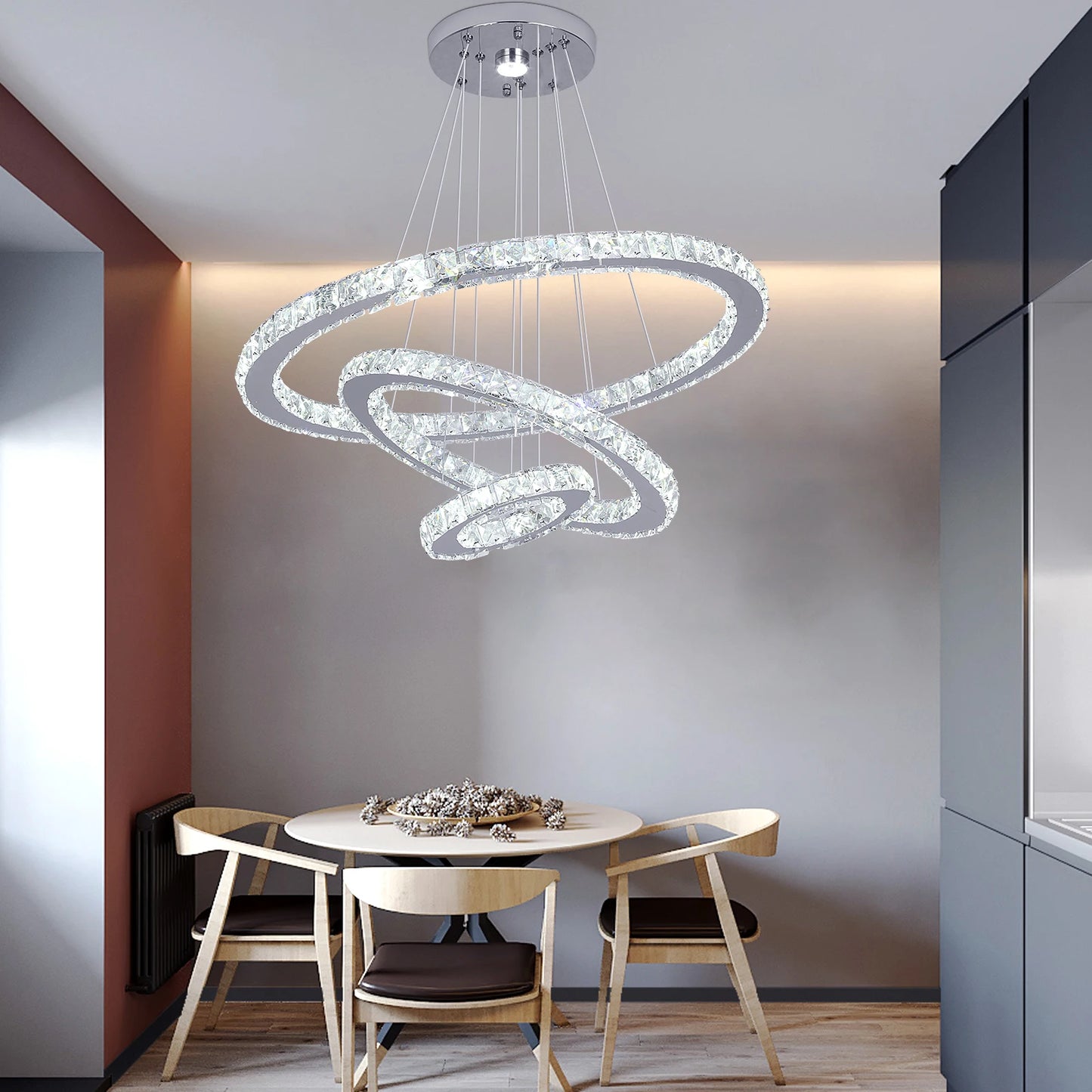 Vinilky Crystal Pendant Light Ceiling Chandelier With Remote Control