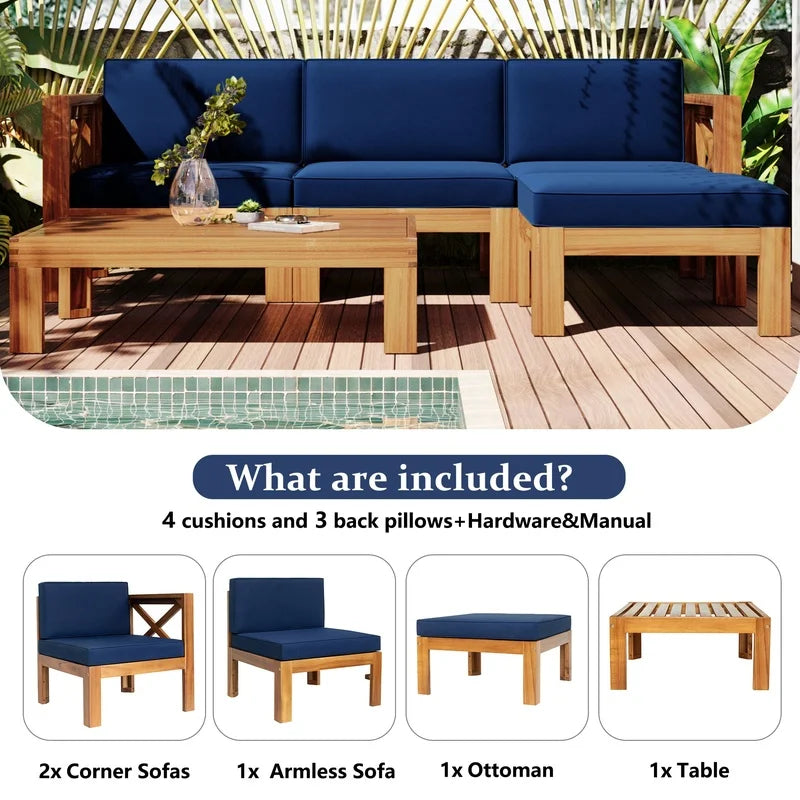 Outdoor Patio Wood Sectional Sofa Set For Garden Use