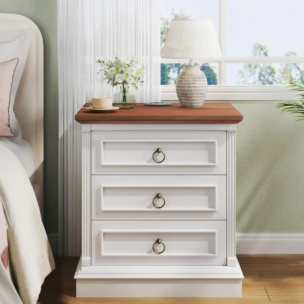 Farmhouse Nightstand Set of 2 With Wireless Charging Station