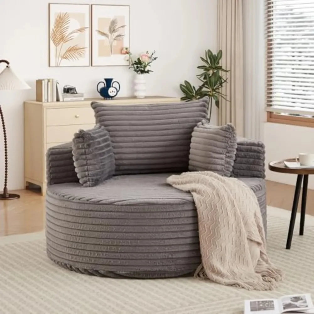 Comfortable Round Corduroy Accent Sofa Chair For Floor Seating