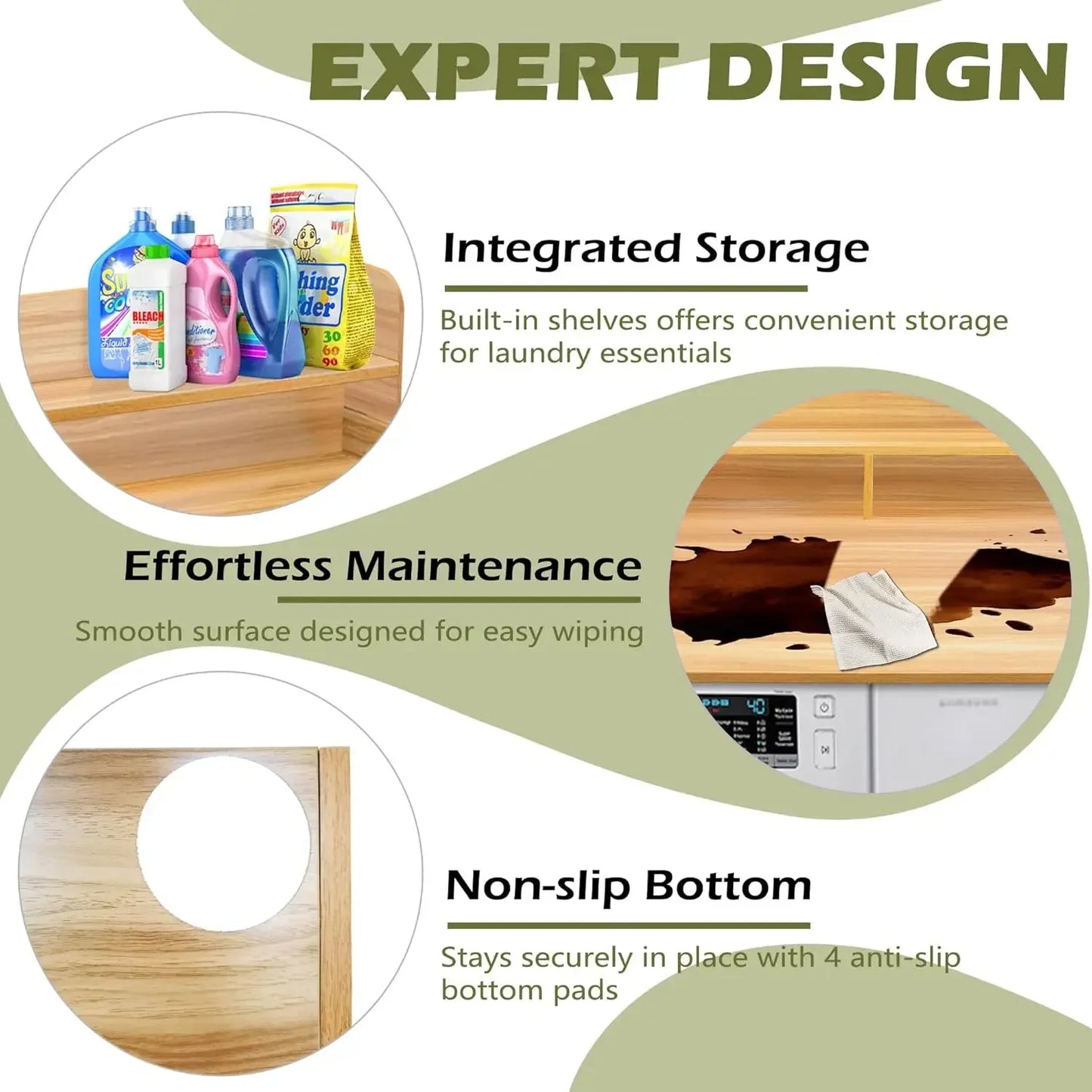 Two Tier Oak Countertop Laundry Shelf For Washer And Dryer