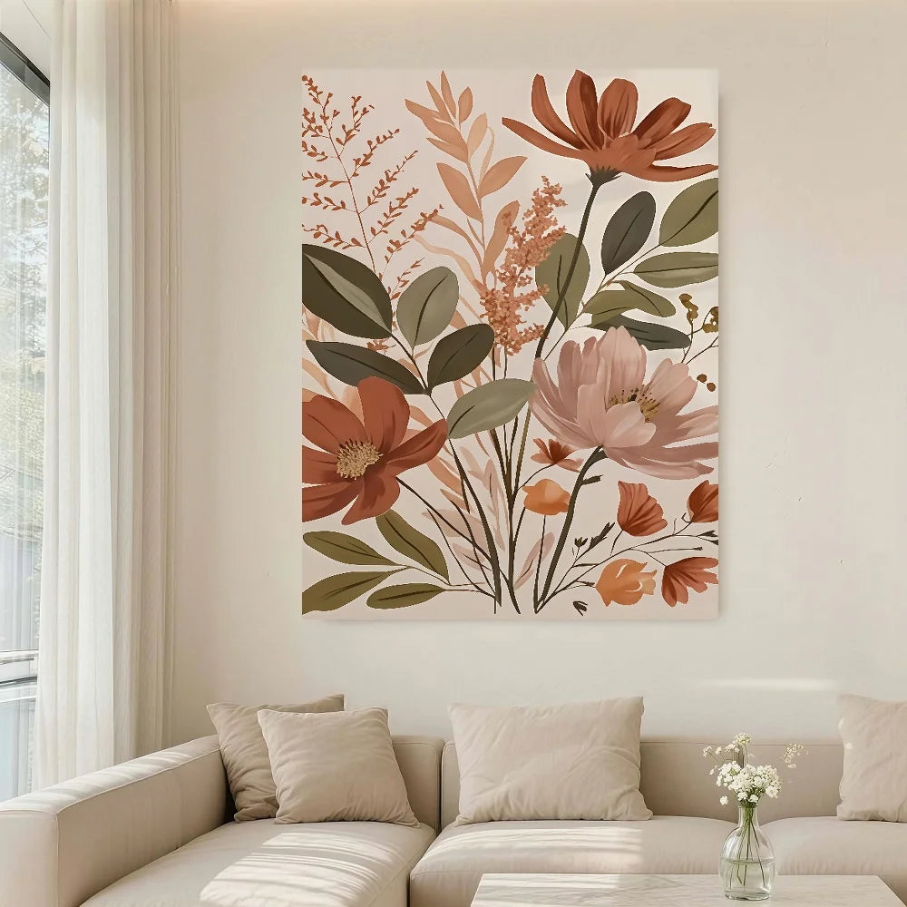 Framed Bohemian Floral Canvas Print Vintage Artwork