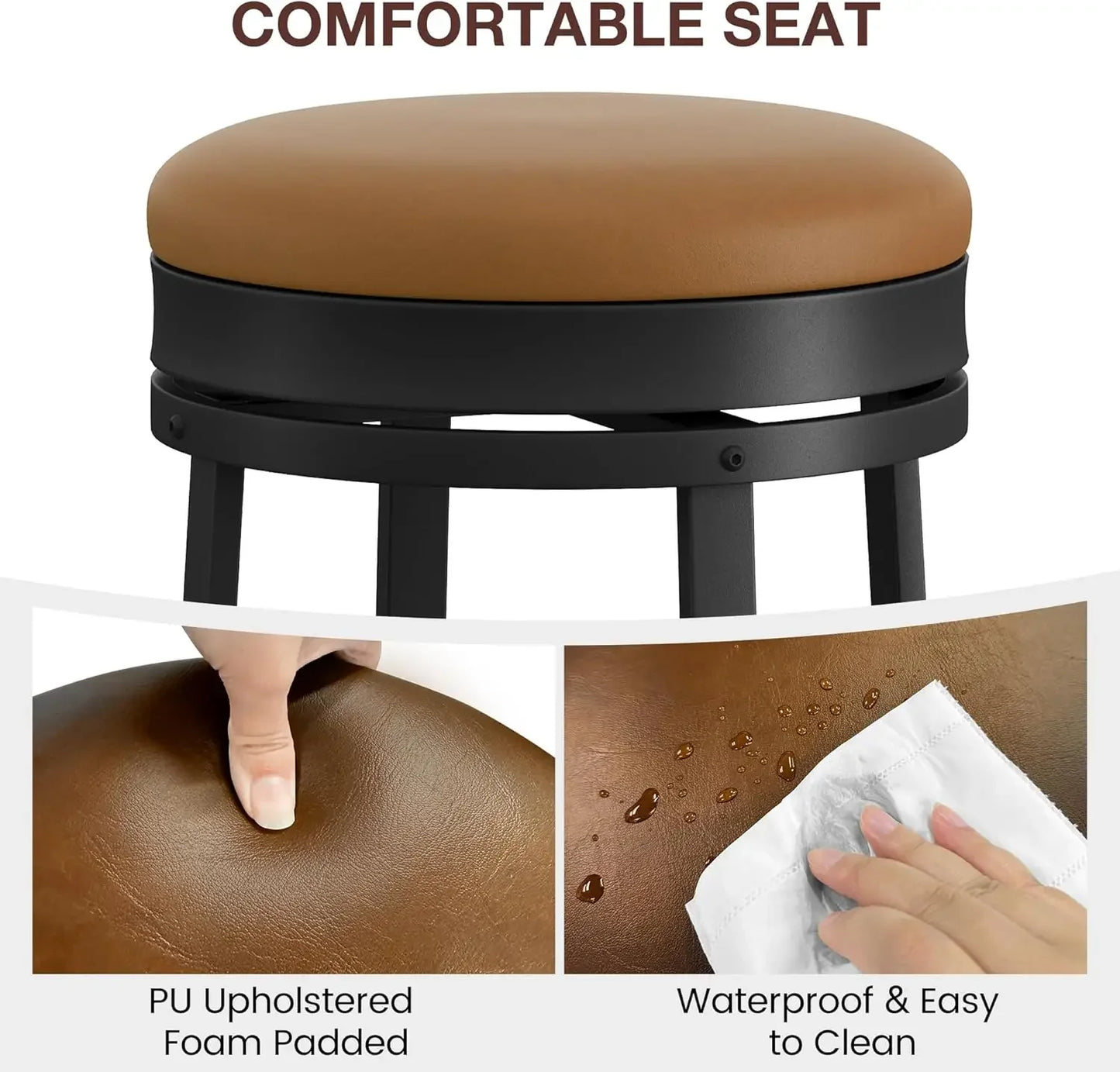 Swivel Bar Stools Set Of 2 With Footrest PU Leather
