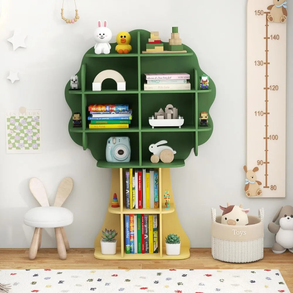 Kids Tree Bookshelf 6 Tier Montessori Toy Storage Organizer Wooden Rack