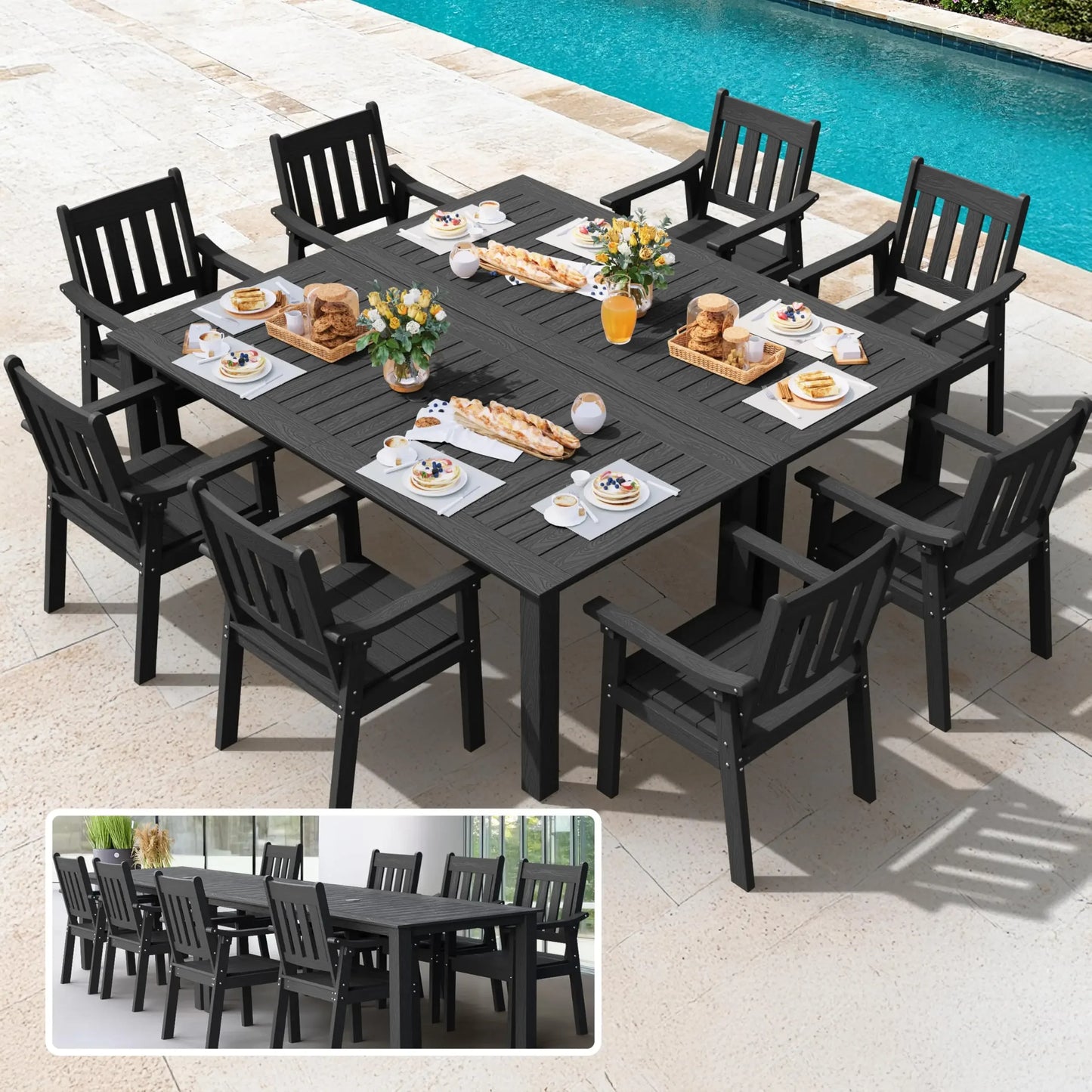 YEFU HIPS Patio Table Set 7 Piece Outdoor Dining Furniture