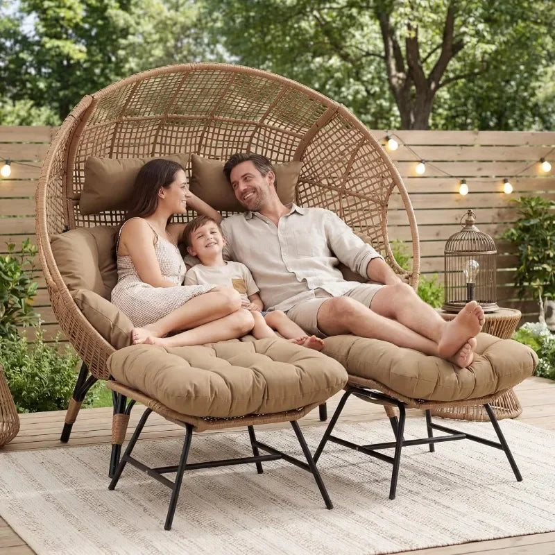 Two Person Egg Chair Indoor Outdoor Wicker Lounge With Ottoman