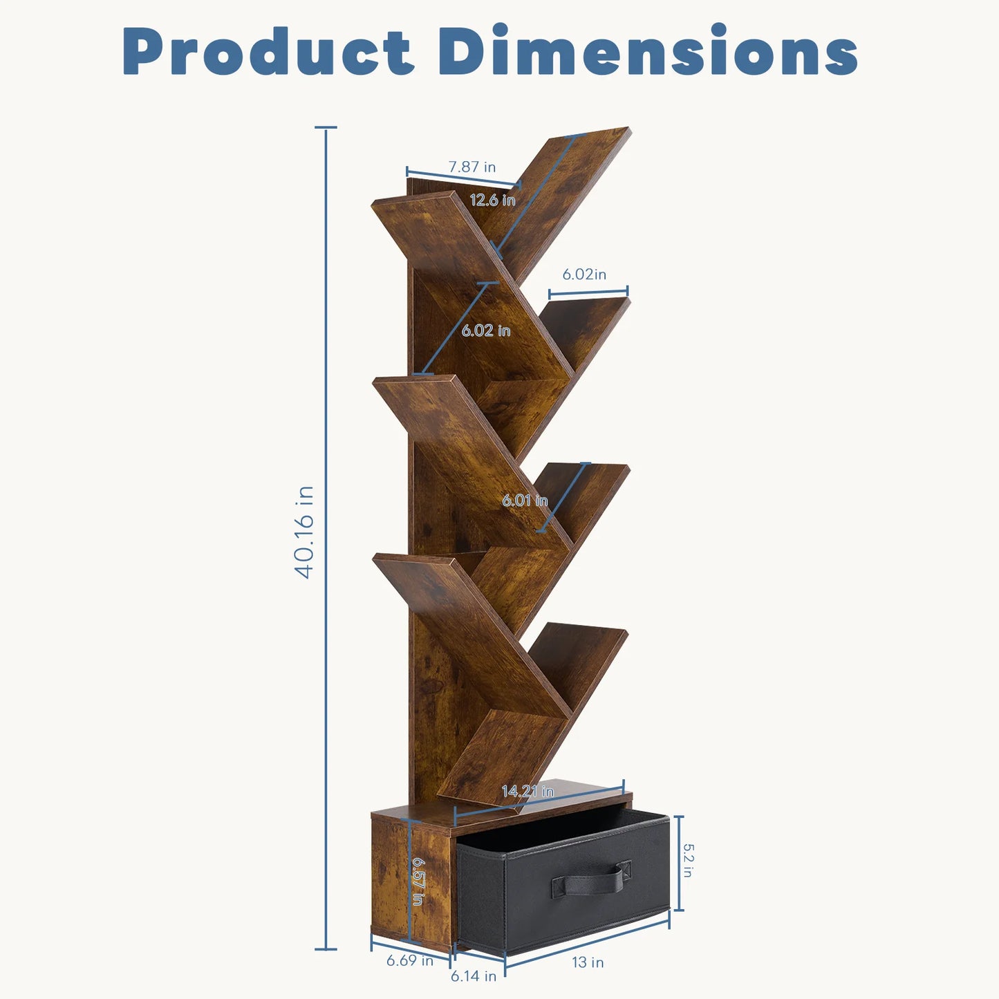 JHK 7-Tier Geometric Wooden Corner Bookshelf With Drawer