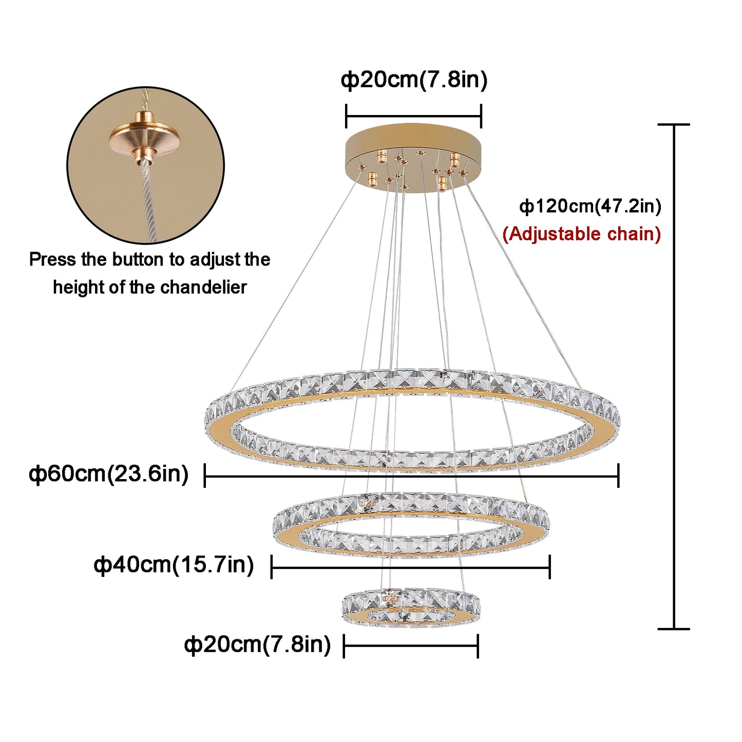 Vinilky Crystal Pendant Light Ceiling Chandelier With Remote Control