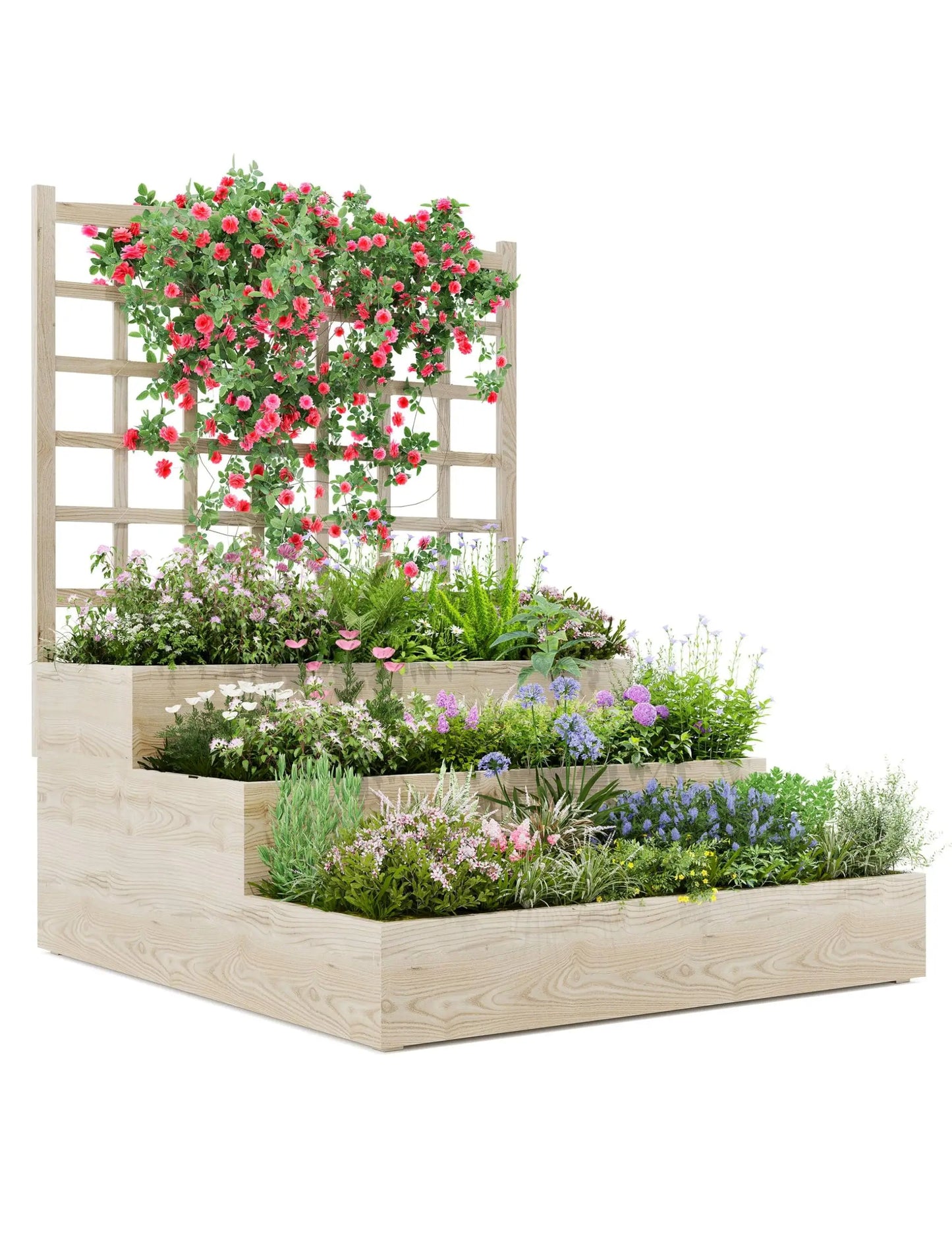 HiMISS 3-Tier Elevated Garden Bed With Trellis For Outdoors