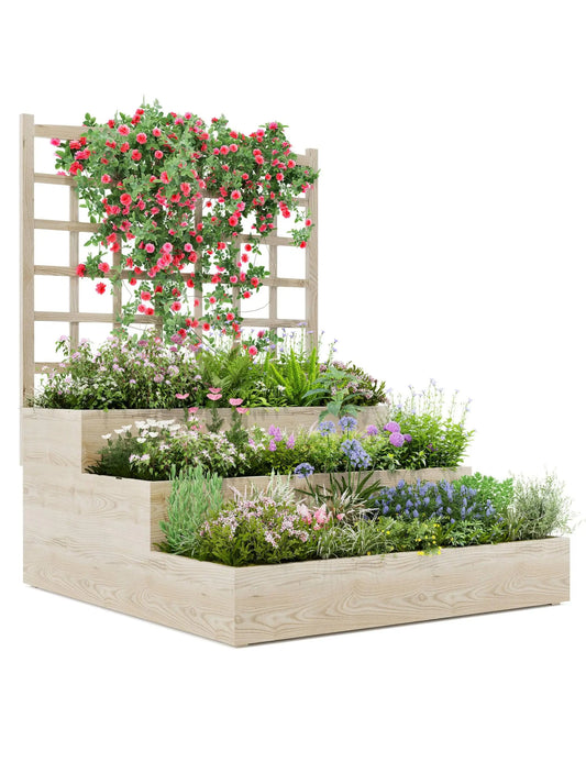 HiMISS 3-Tier Elevated Garden Bed With Trellis For Outdoors