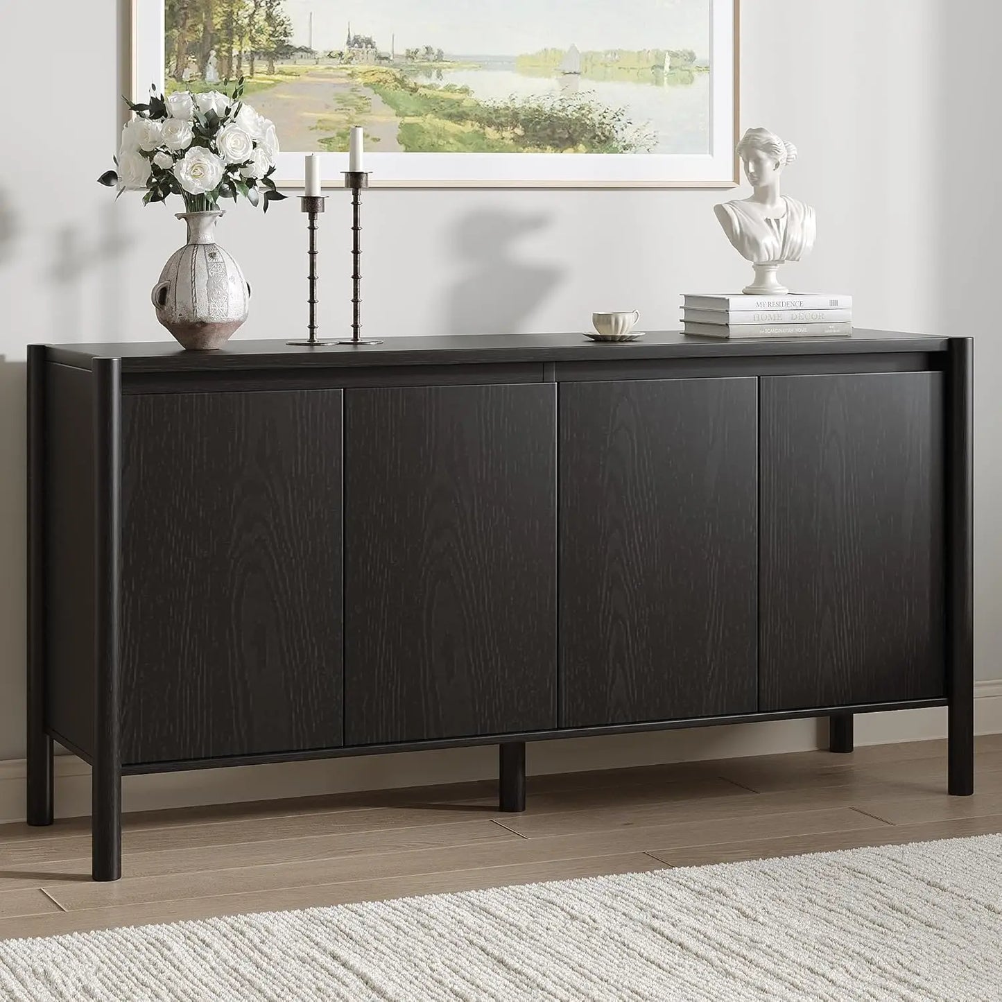 Walnut Mid Century Buffet Cabinet With Doors And Adjustable Shelves