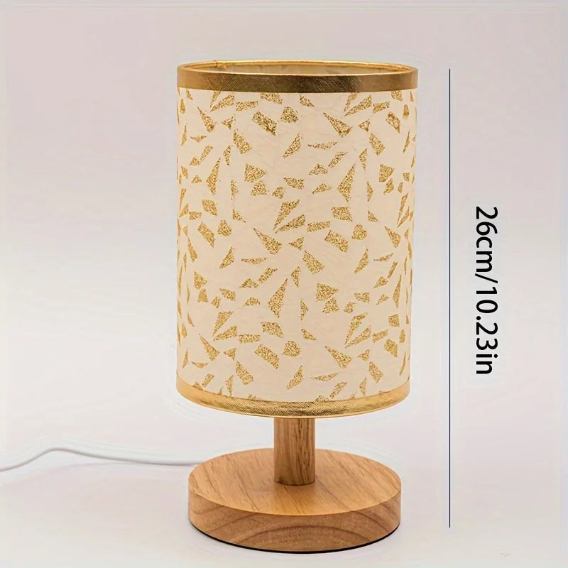 Wood Fabric Table Lamp Usb Powered Warm Light Bedroom Lamp