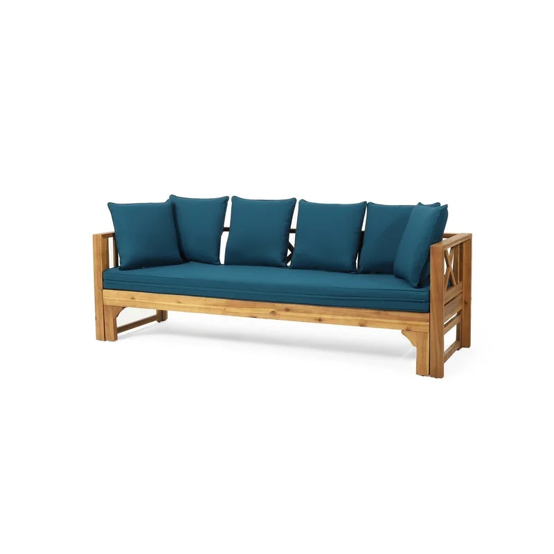 Extendable Acacia Wood Outdoor Patio Sofa With Cushions Daybed Garden Lounge