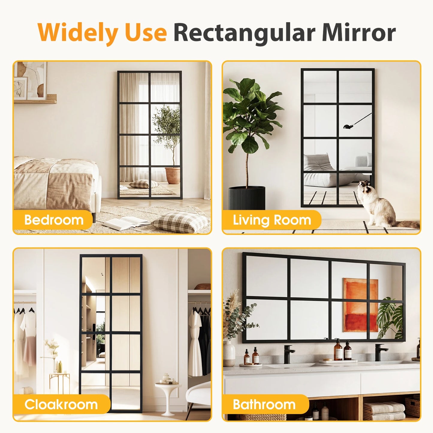 JHK Two Piece Full Body Wall Mirrors Metal Framed Decor