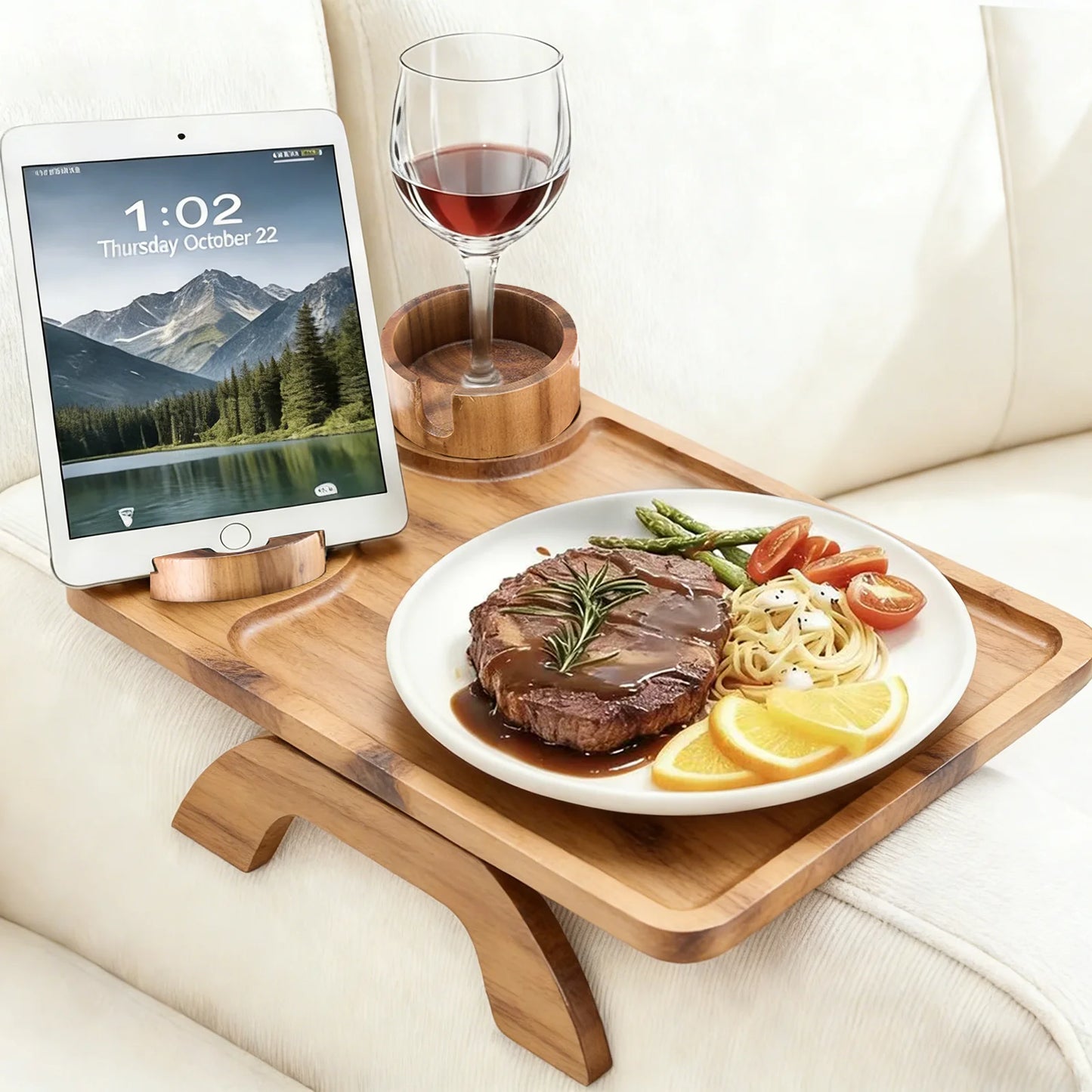 JHK Folded 3 In 1 Clip Sofa Armrest Tray With 360 Rotating Phone Holder