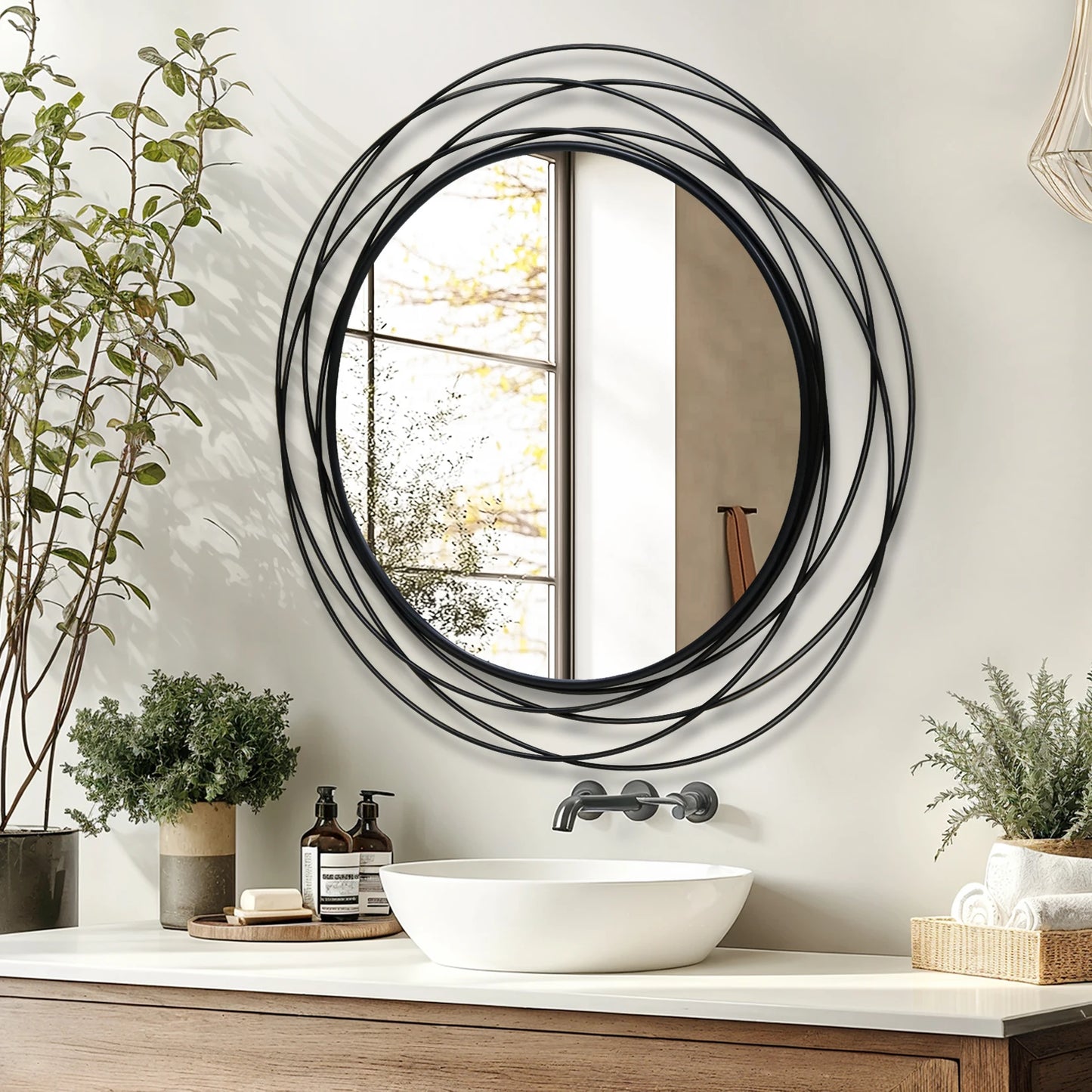 LUVODI Round Iron Wire Frame Wall Mirror Circle Decor