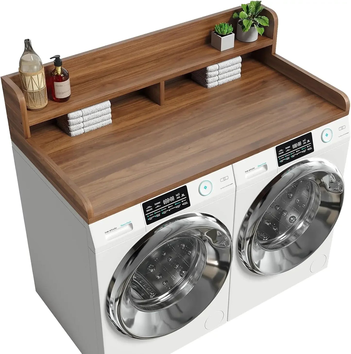 Washer Dryer Countertop With Edge Rails For Folding Laundry
