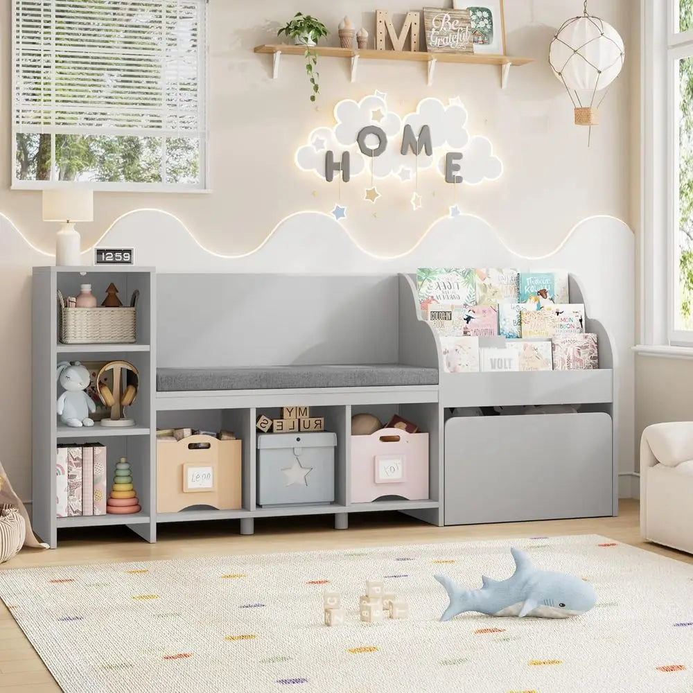 Kids Reading Nook With Toy Storage And Mobile Bookshelf Bench