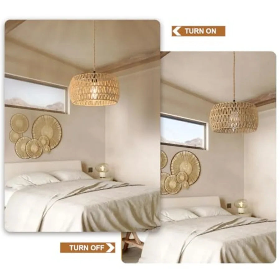 Boho Rattan Hand Woven Pendant Light Farmhouse Hanging Lamp