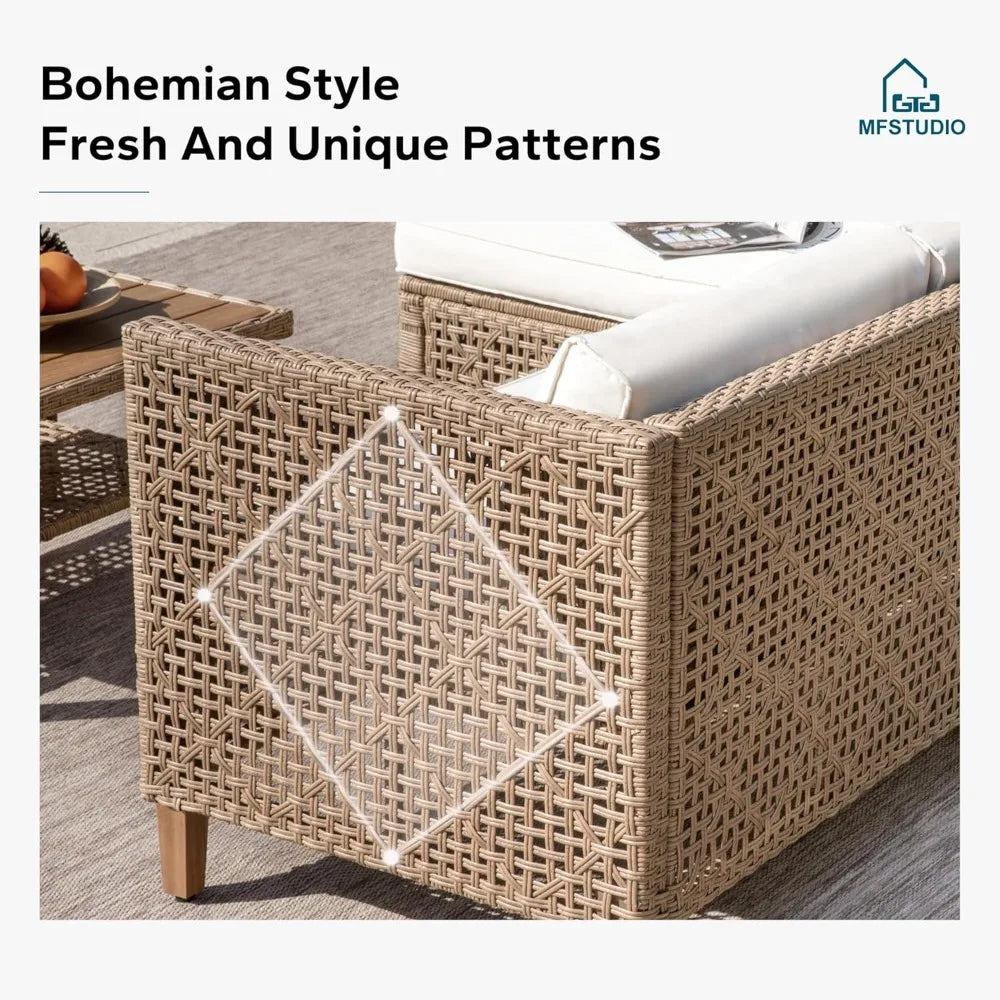 L Shaped Outdoor Couch Set Wicker Patio Furniture Rattan Sectional