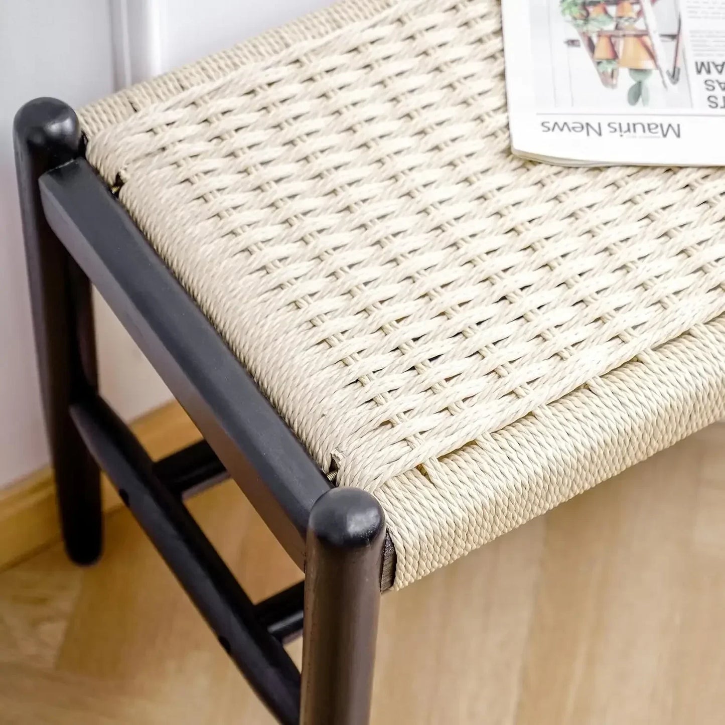 Solid Wood Bench Shoe Storage Rustic Oak Woven Design