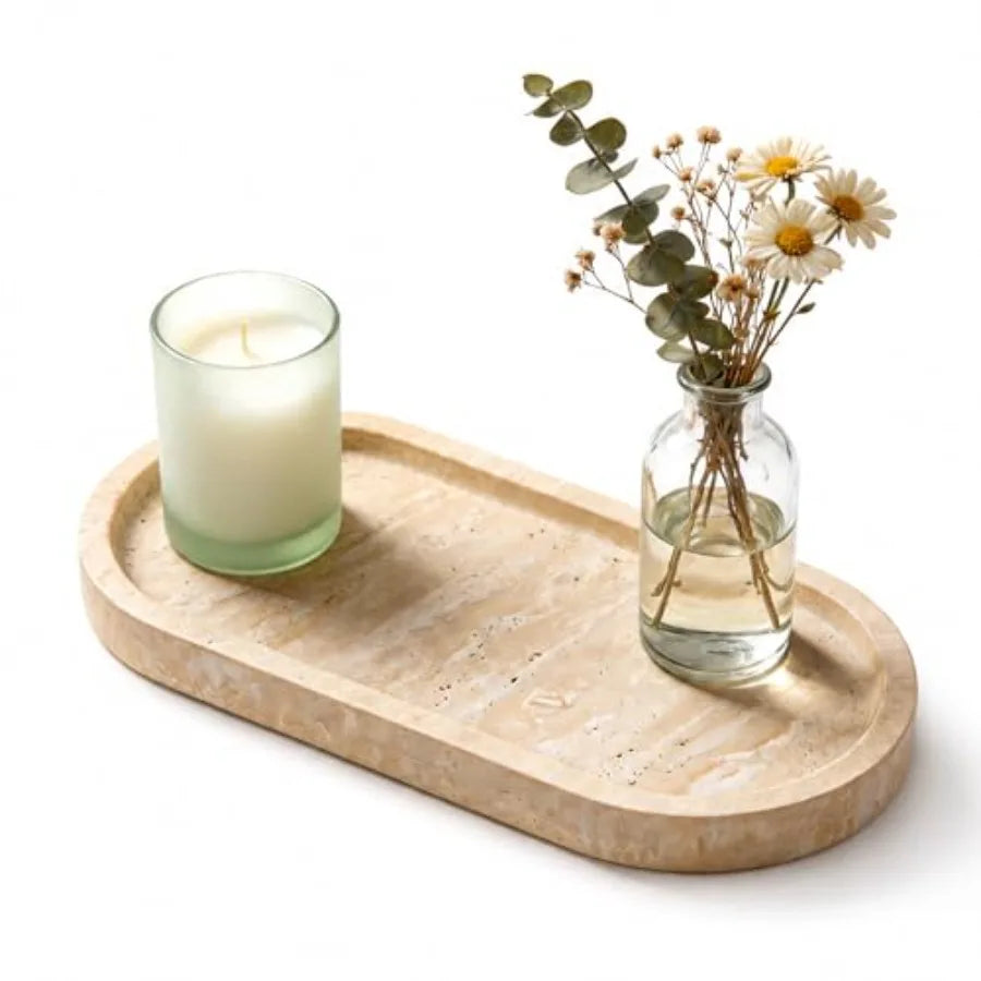 Travertine Vanity Tray For Jewelry And Perfume Storage