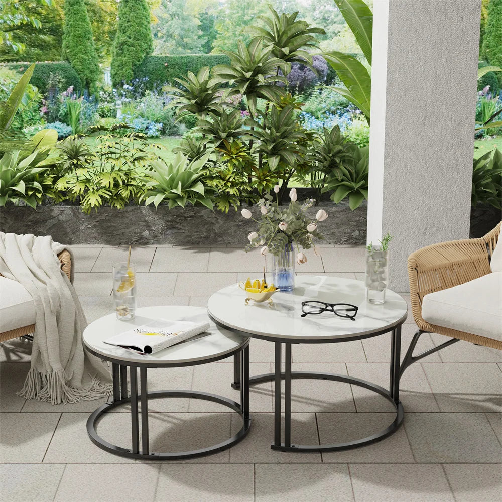 LUVODI Round Nesting Coffee Tables Set of 2 Space Saving Modern Living Room
