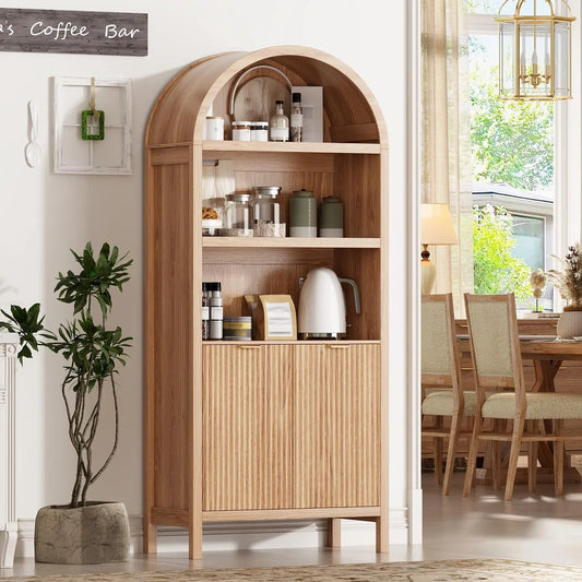 Arched Kitchen Pantry Cabinet With Doors And Adjustable Shelves