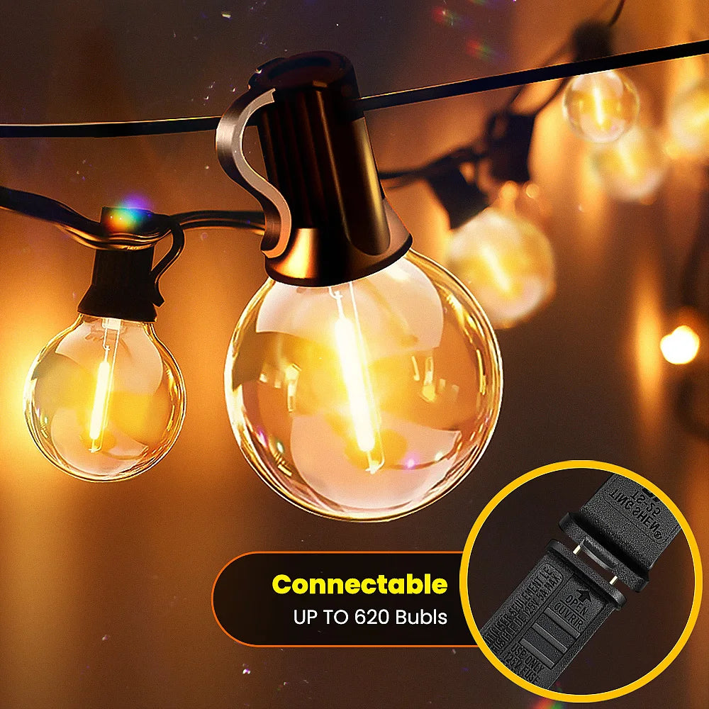 Aiopp LED Globe String Lights Outdoor With US Plug Shatterproof Plastic Bulbs