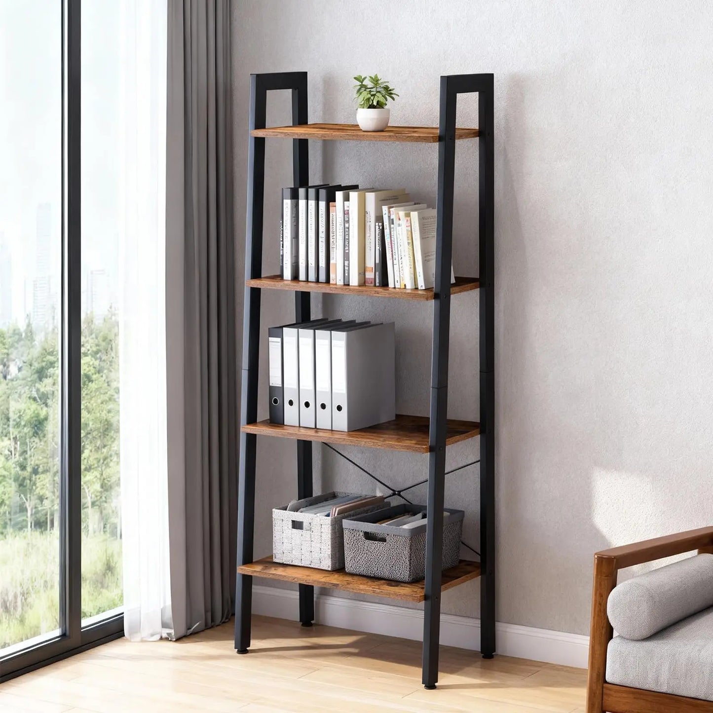 JHK 4 Tier Display Bookshelf Wooden Storage Shelf Unit