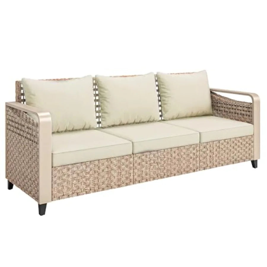 YAO HUI HUANG Outdoor Patio Wicker Sofa With Cushions And Armrests