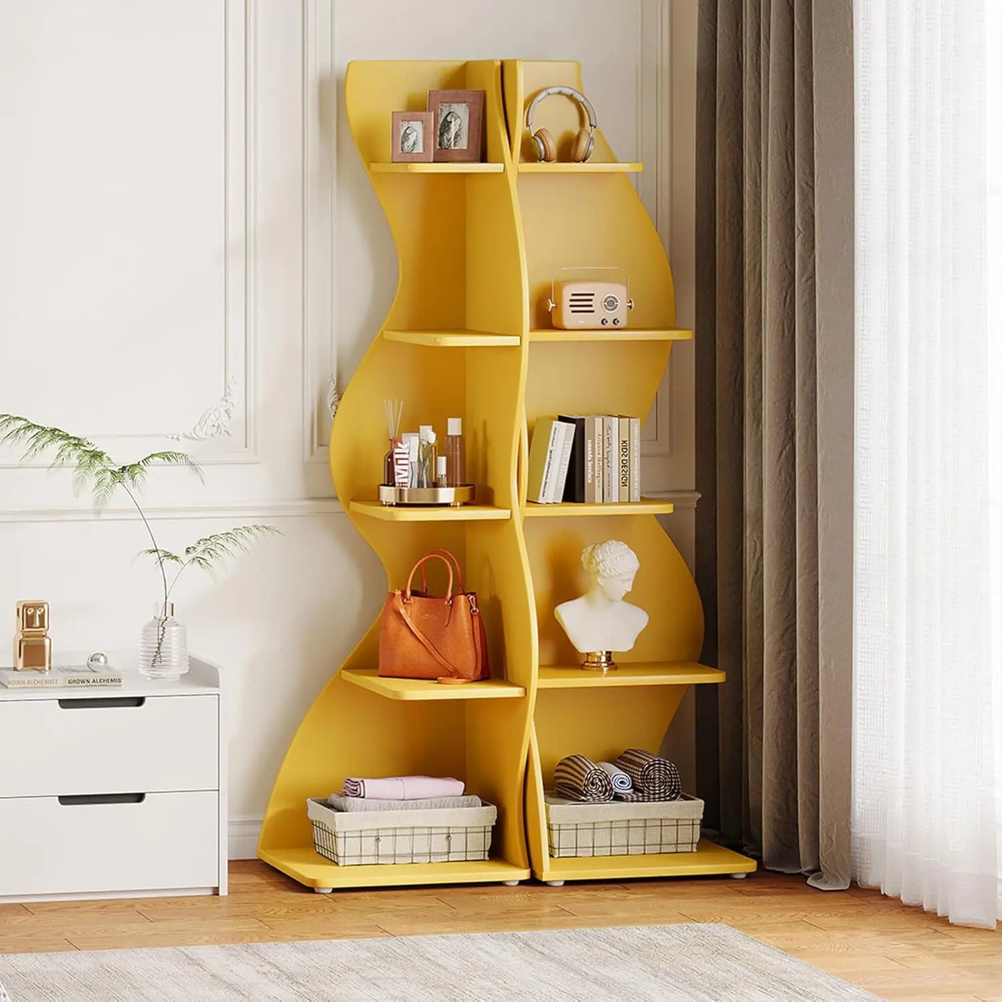 5 Tier Wavy Corner Shelf Set For Living Room Display