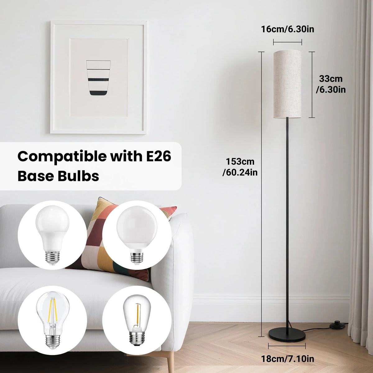 Gupup Dimmable Fabric Shade Floor Lamp With Remote Control