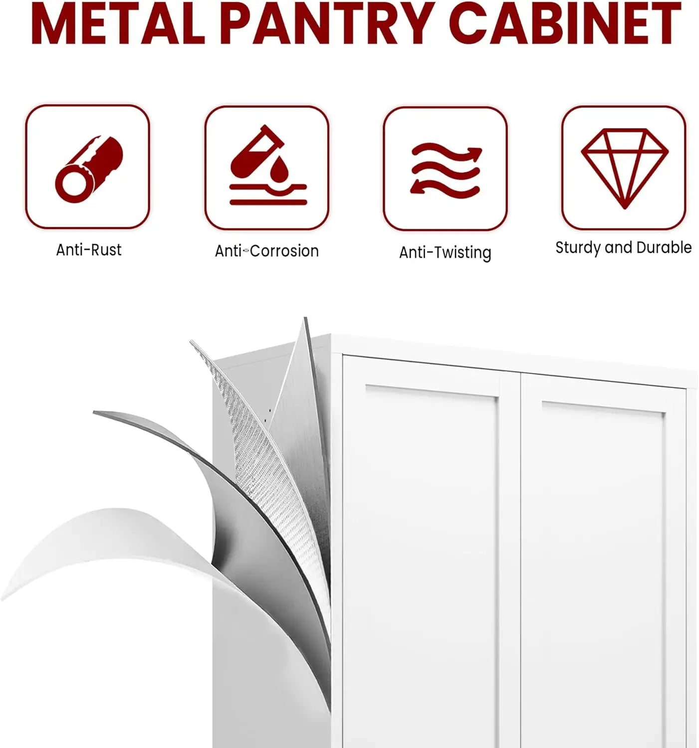 Kitchen Pantry Cabinet With Five Tier Adjustable Shelves And Doors