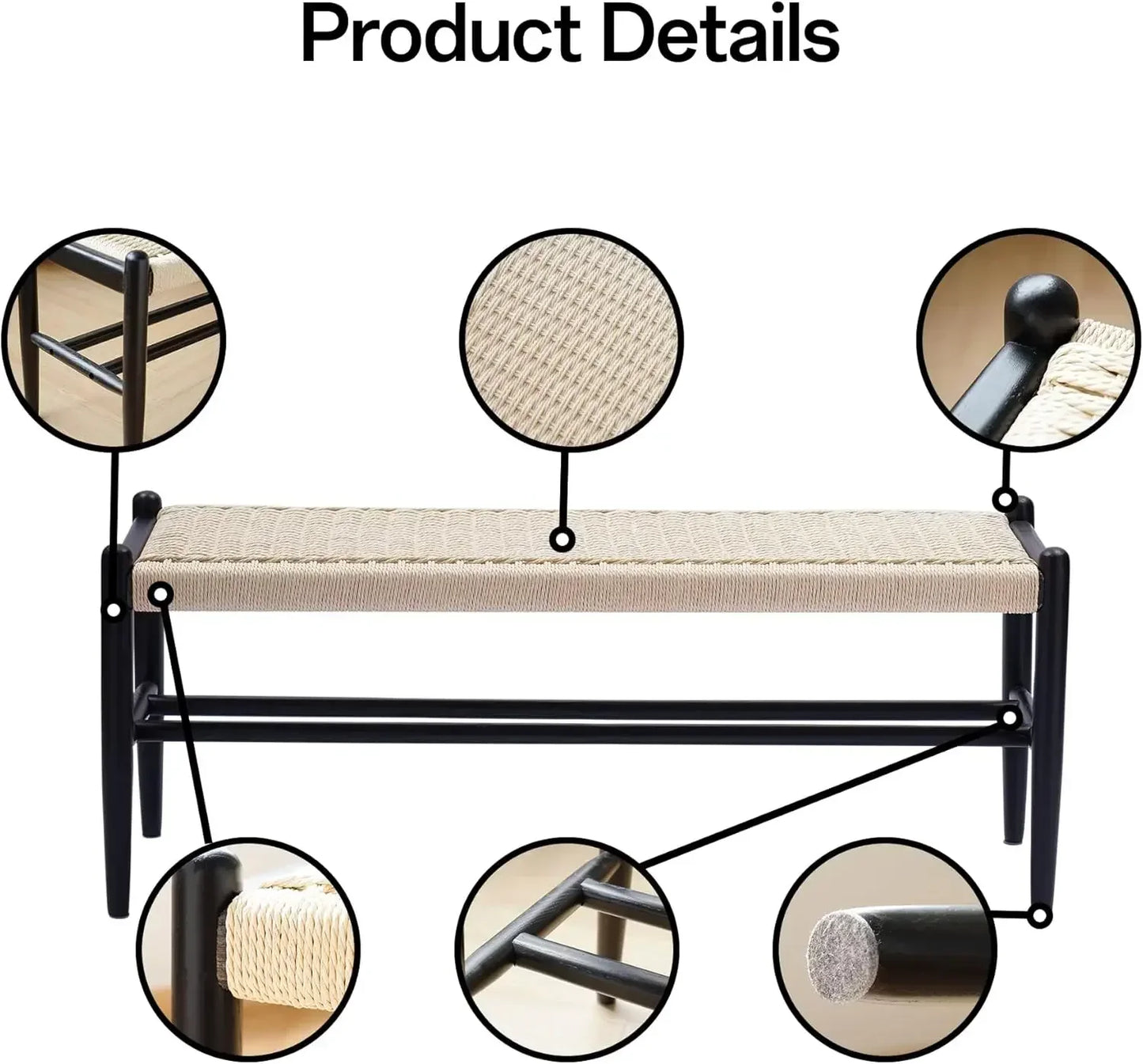 Solid Wood Bench Shoe Storage Rustic Oak Woven Design