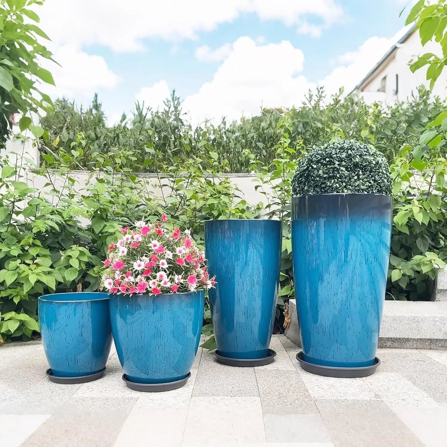 Plastic Planters With Drainage Hole And Saucer Set Of 4