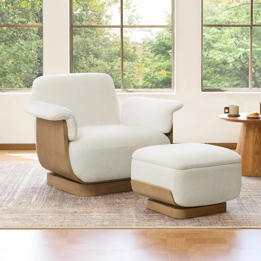 Fabric Swivel Accent Chair With Storage Ottoman For Living Room