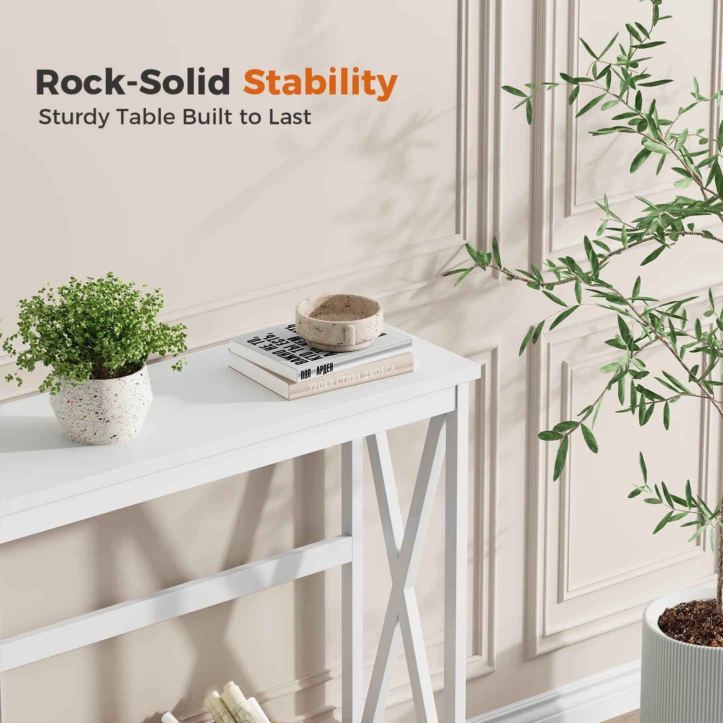 JHK Modern 2 Tier Console Table With Metal X Frame
