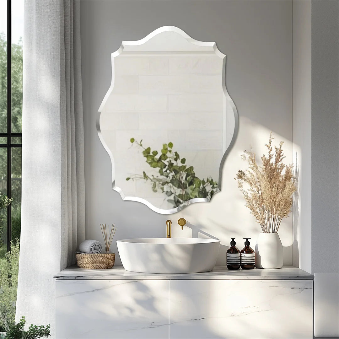 LUVODI Frameless Asymmetrical Vanity Mirror With Beveled Edge