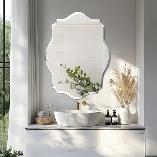 LUVODI Frameless Asymmetrical Vanity Mirror With Beveled Edge