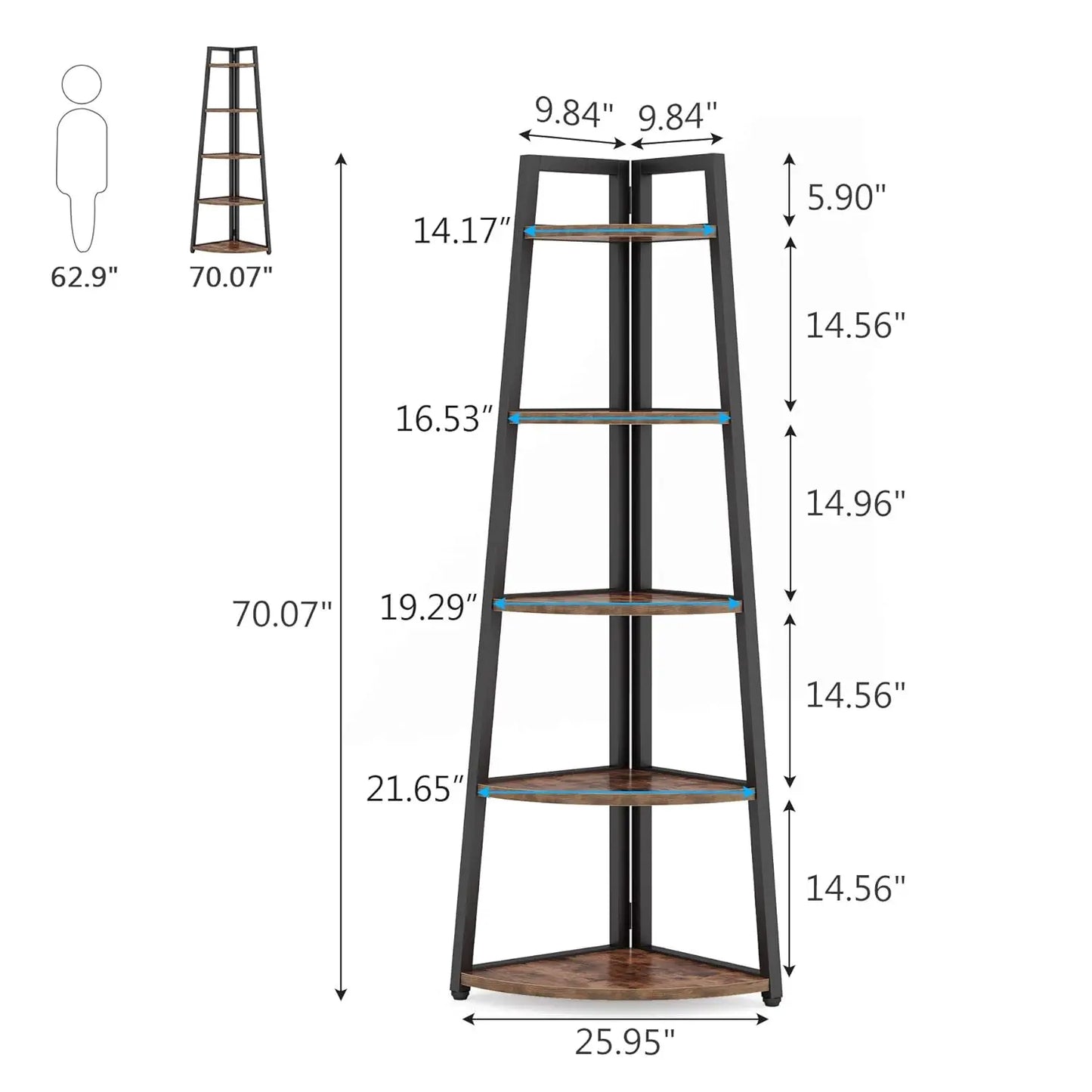 Five-Tier Corner Bookshelf And Bookcase For Living Room Or Office