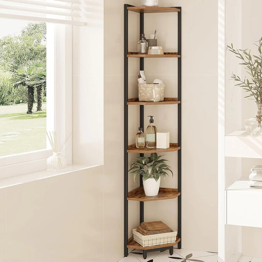 Corner Shelf Stand Six Tier Bookshelf With Metal Frame