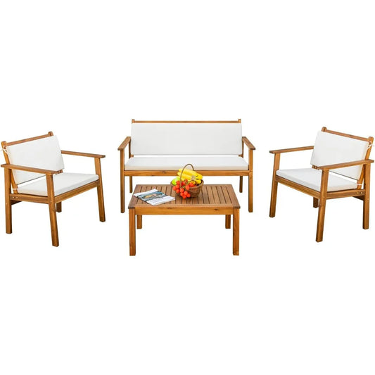 Devoko Acacia Wood Outdoor Patio Sofa Set 4Piece With Table