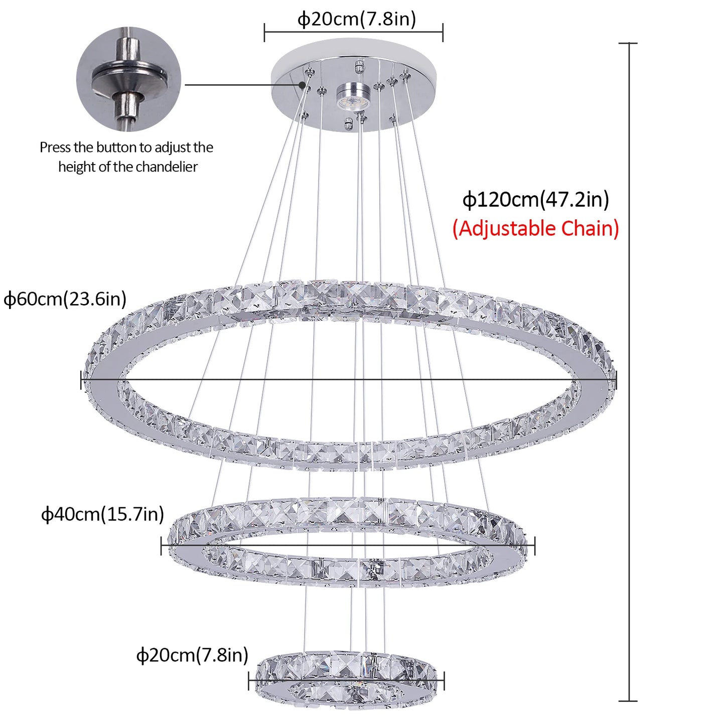 VETRULUS Modern Pendant Light With K9 Crystal Chandelier LED Ceiling Lamp