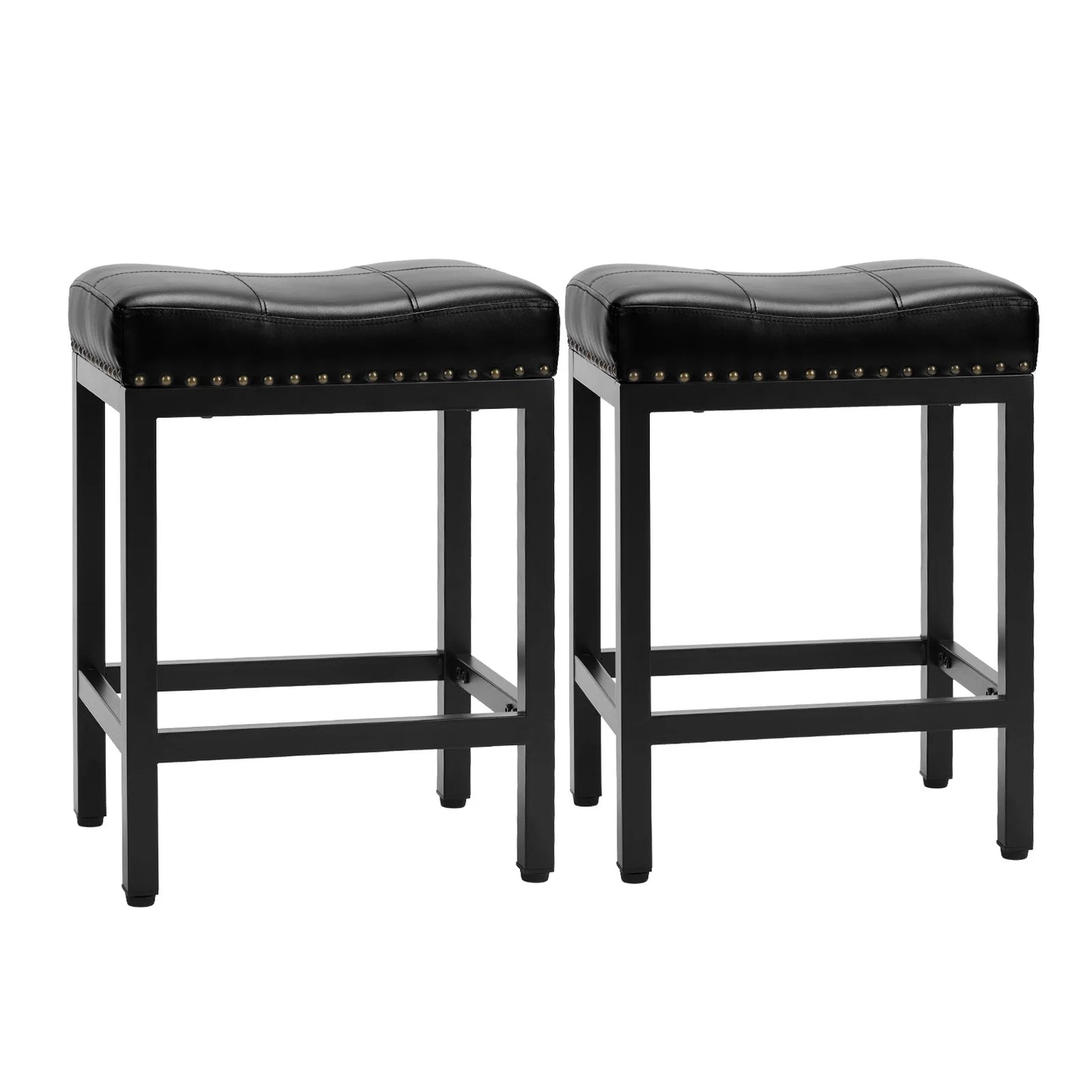 JHK Saddle Style PU Leather Bar Stools With Metal Base