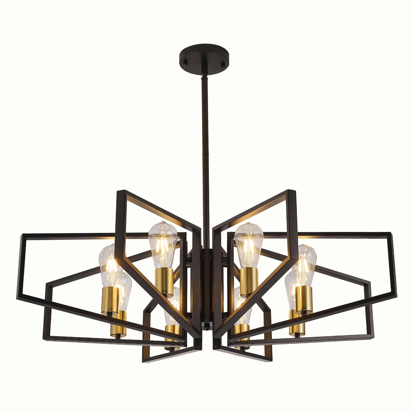 Modern 8 Light Geometric Chandelier Adjustable Height Metal Pendant Light