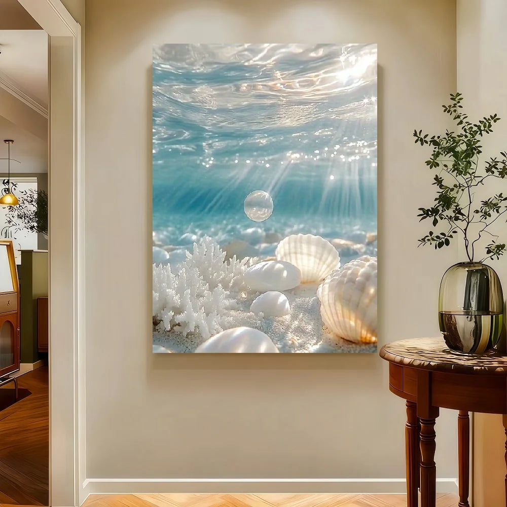 Framed Canvas Poster Underwater Ocean Wall Art Turquoise Sunbeam Coral