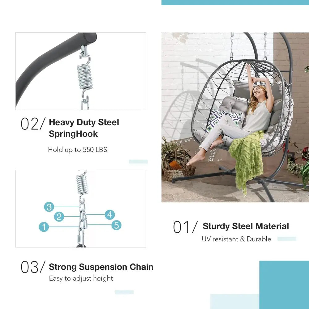 YTYIN Two Person Egg Swing Chair With Stand Indoor Outdoor