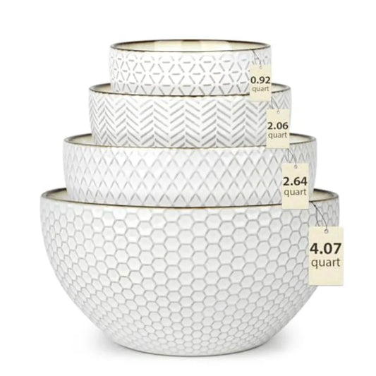 Ceramic Mixing Bowls Nesting Set of 4 Microwave Safe
