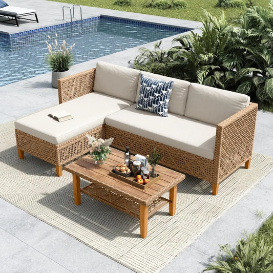 L Shaped Outdoor Couch Set Wicker Patio Furniture Rattan Sectional